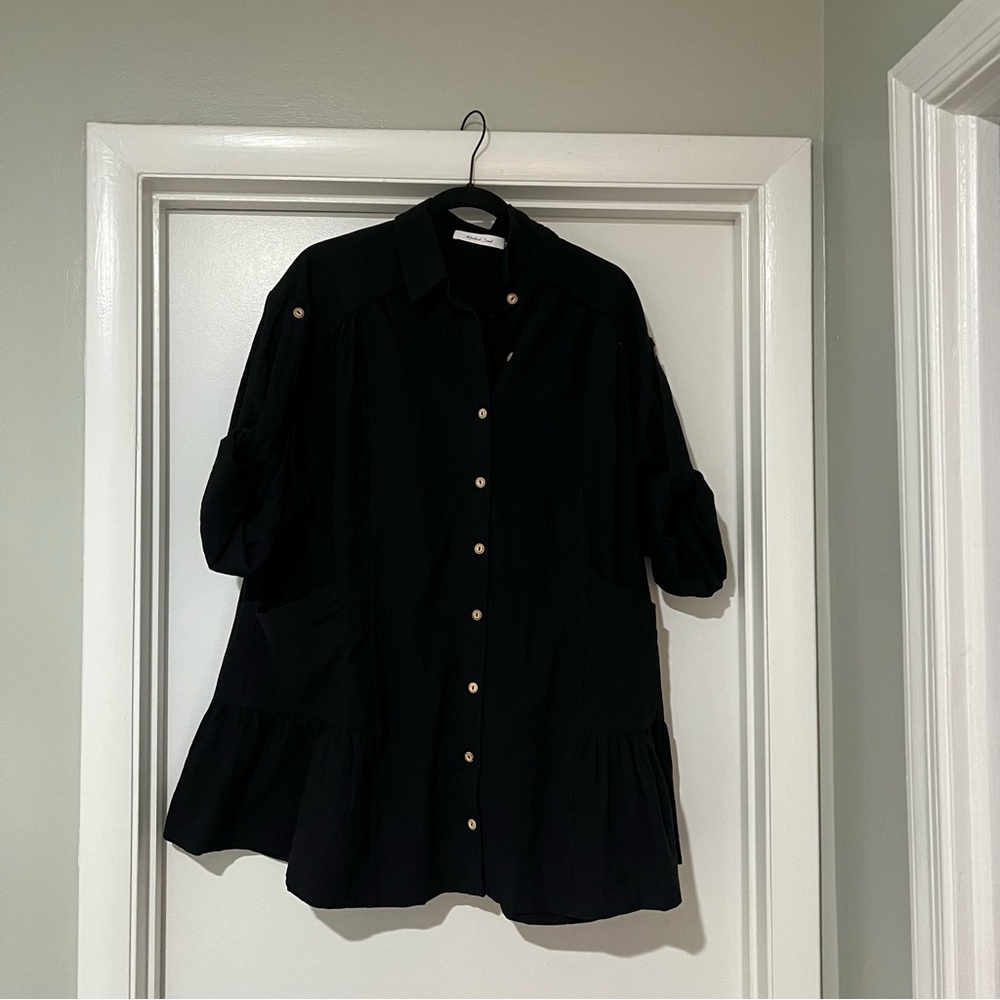 Black Mini Shirt Dress - Picture 3 of 9